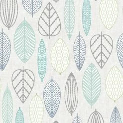 Superfresco Easy Sales 25 Brand new ๐ Australia Sale - Superfresco Easy Blue Scandi Leaf Wallpaper - Blue Green 10m ๐